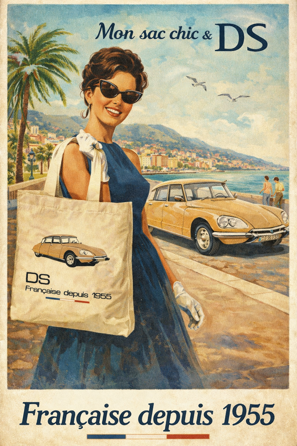 sac totebag cabas coton avec une voiture ds