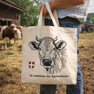 totebag sac cabas en coton avec une tête de vache en soutien aux agriculteurs