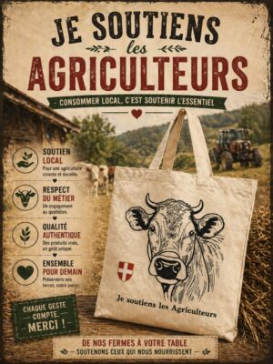 totebag avec une vache en soutien aux agriculteurs