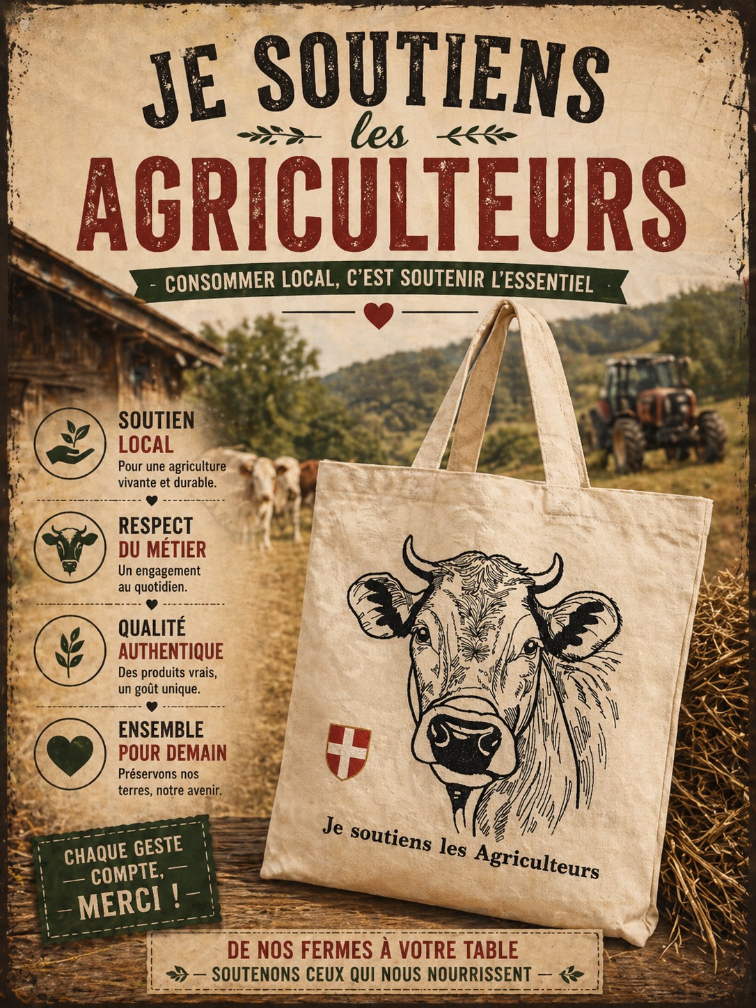 totebag avec une vache en soutien aux agriculteurs