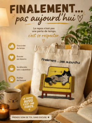totebag coton avec un chat qui fait la sieste sur un canapé jaune