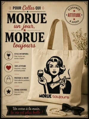 totebag coton fille vintage avec une cigarette et un verre de vin