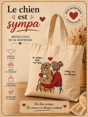 totebag coton fille avec un chien golden