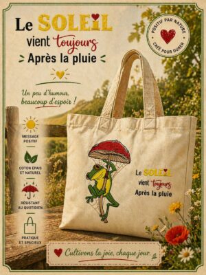 totebag coton grenouille sous un champignon
