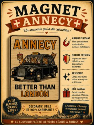 taxi anglais avec des chats qui disent qu'annecy est mieux que londres