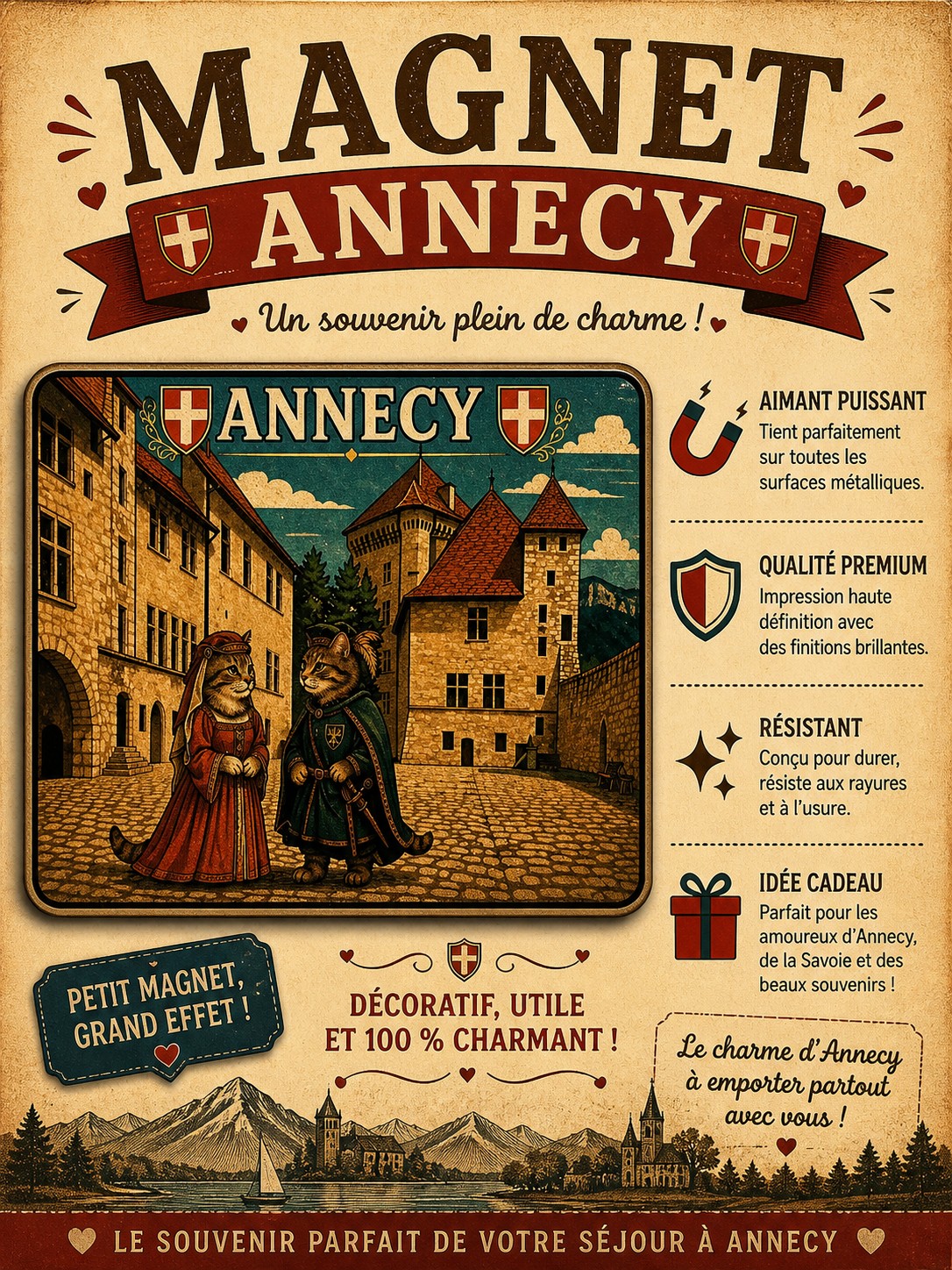 chateau d'annecy avec deux chats habillés époque