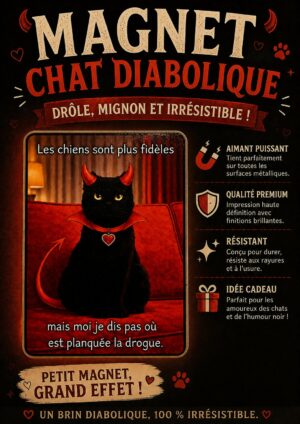magnet en bois avec un chat devil