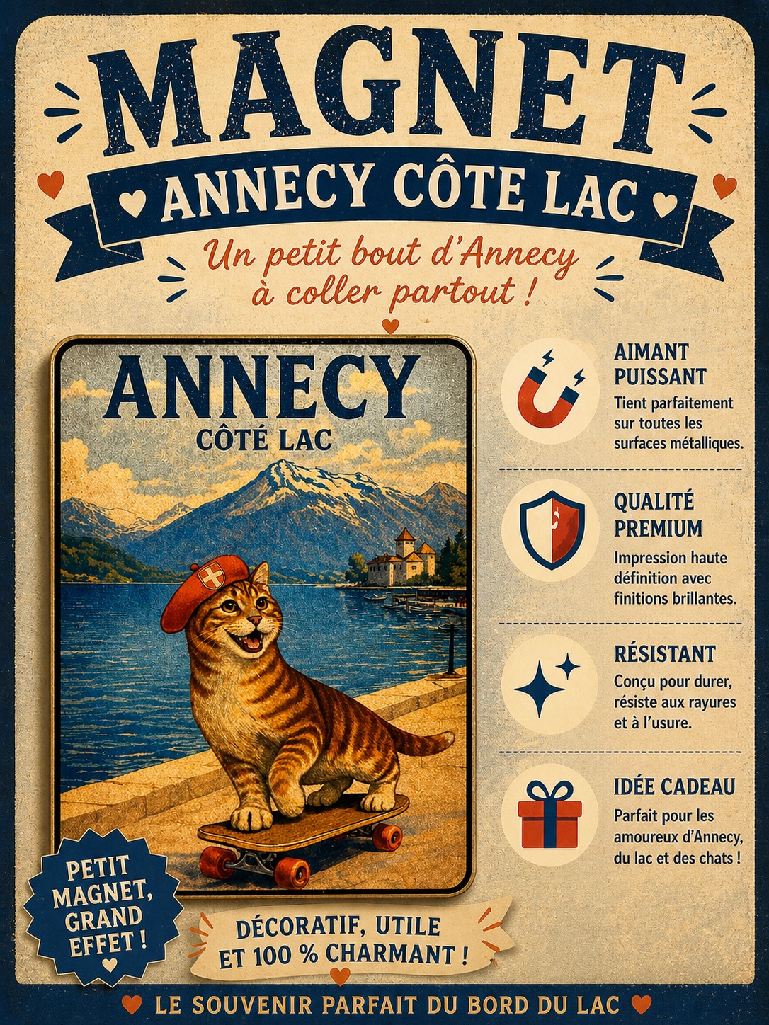 chat qui fait du skate au bord du lac d'annecy