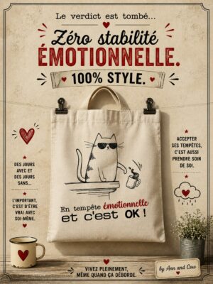 chat en tempête émotionnelle qui renverse une tasse