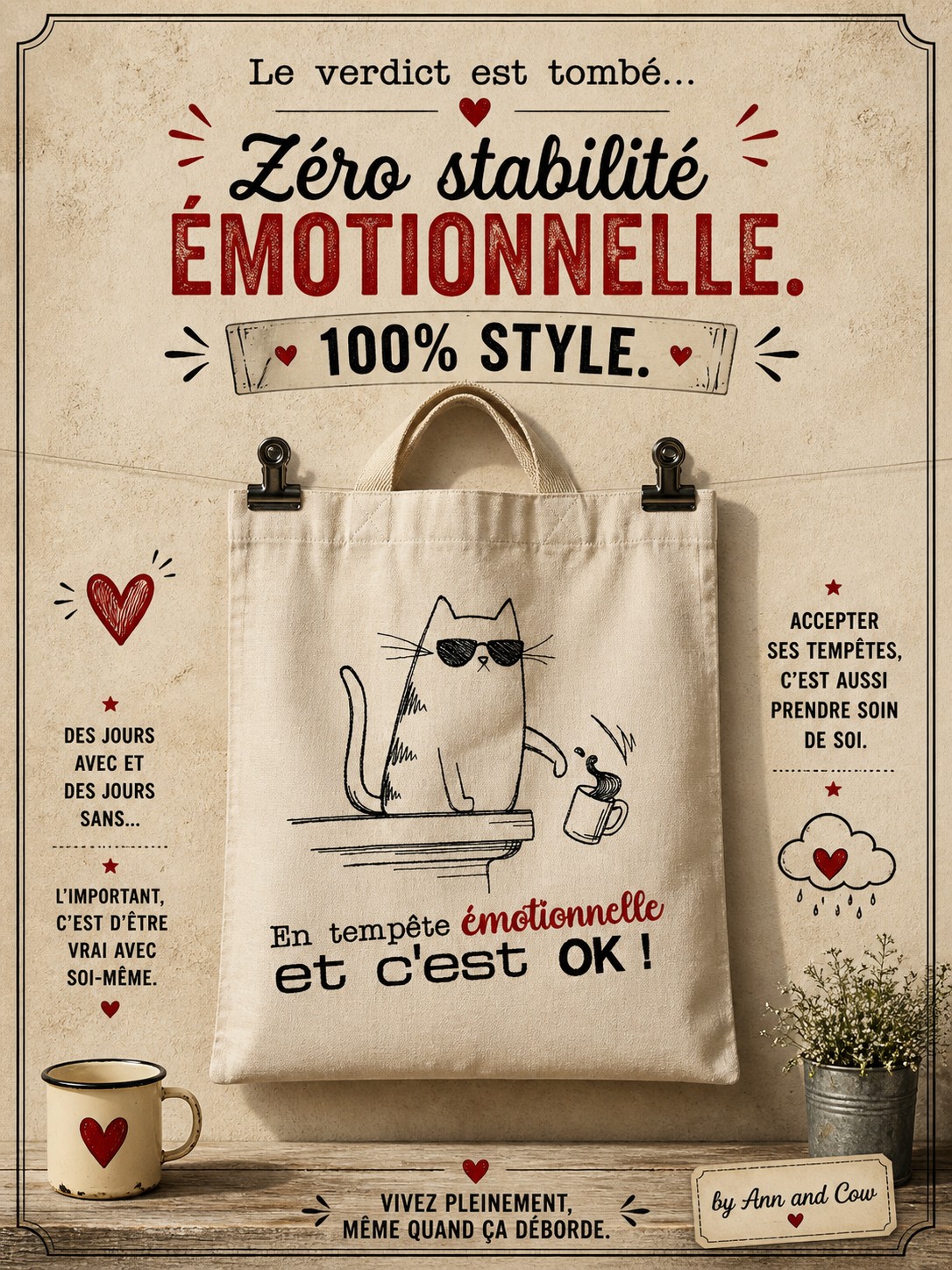 chat en tempête émotionnelle qui renverse une tasse