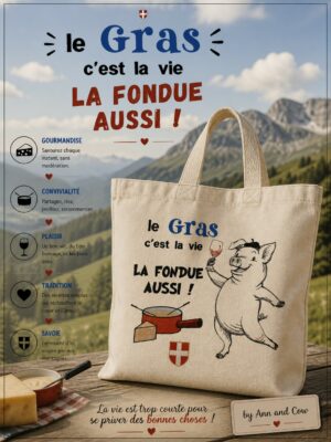 sac d'un cochon qui mange de la fondue