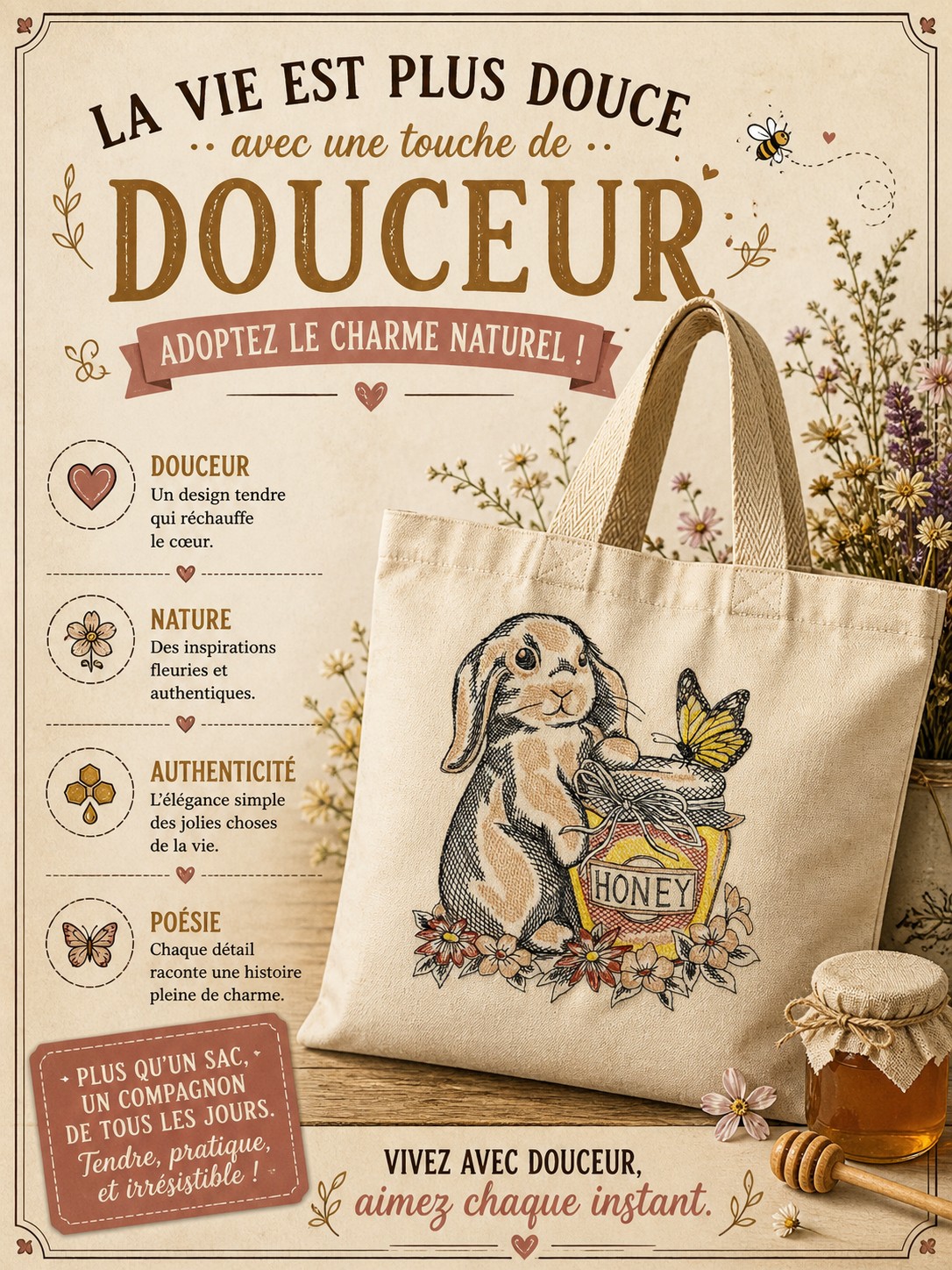 lapin avec son pot de miel et le papillon