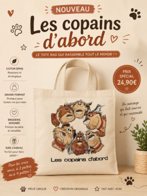 totebag sac cabas d'un cercle de chiens entre copains
