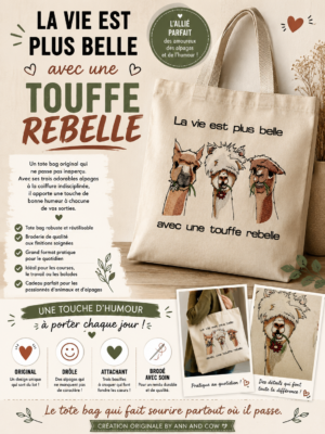 totebag sac cabas coton de trois lamas amis