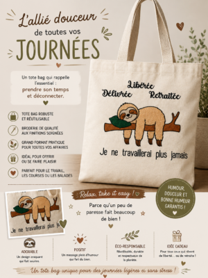totebag sac cabas d'un paresseux sur une branche