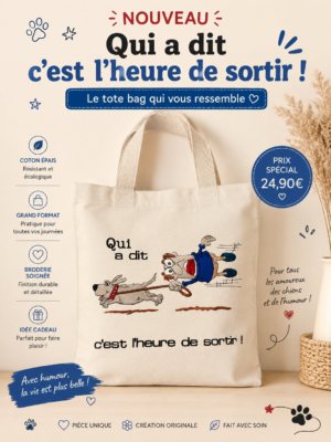 sac totebag cabas avec un chien qui est en sortie avec son maitre