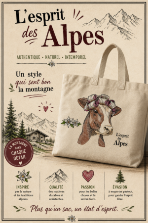 Totebag vache bigoudis "L'esprit des Alpes"