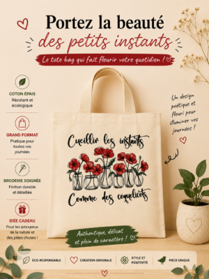 Totebag sac cabas avec des coquelicots dans des vases