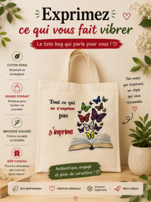 totebag sac cabas d'un livre avec des papillons