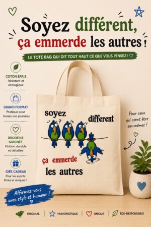 totebag sac cabas d'oiseaux sur une branche avec un différent