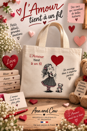 Totebag sac cabas en coton avec une fillette qui a un ballon rouge en forme de coeur