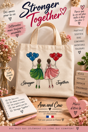 Totebag sac cabas coton de deux filles qui tiennent des ballons en coeur