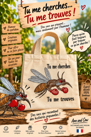 Totebag sac cabas avec un moustique en colère qui porte des gants de boxe