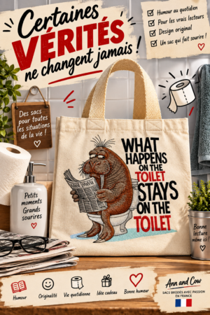 Totebag sac cabas avec un phoque qui lit le journal sur les toilettes