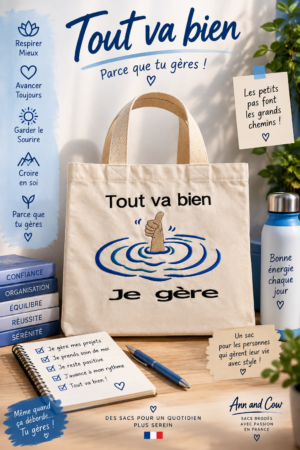 Totebag sac cabas avec un pouce qui sort de l'eau et qui dit que tout va bien et qu'il gère