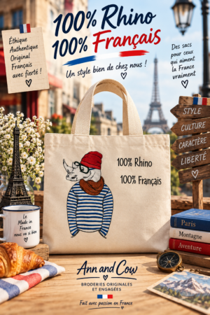 Totebag sac cabas avec un rhino français qui porte une marinière